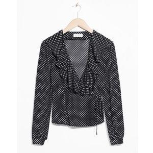 Polka Dot Wrap Blouse - Black